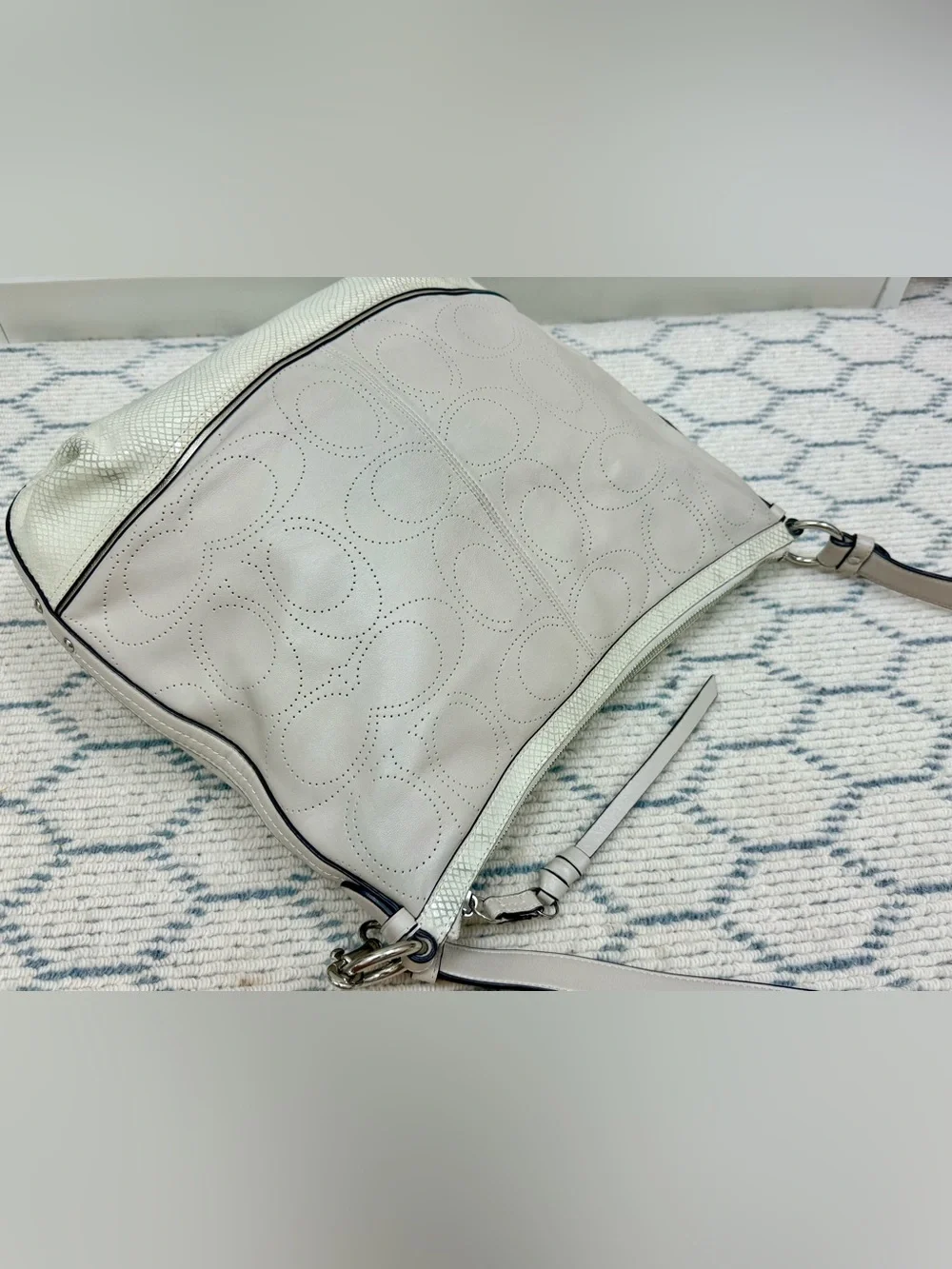 COACH Vintage Y2K Ivory Park Perforated & Snakeskin Embossed Leather Hobo Bag
